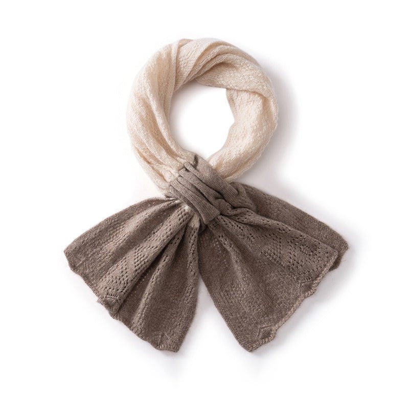 Womens Cashmere Scarf Cashmere Neckerchief Cashmere Lace Knit Scarf Beige + Taupe M
