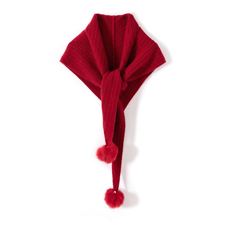 Womens Cashmere Scarf with Pom Cashmere Triangle Scarf Cashmere Bandana Claret M