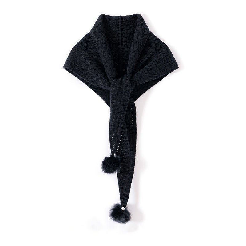 Womens Cashmere Scarf with Pom Cashmere Triangle Scarf Cashmere Bandana Black M