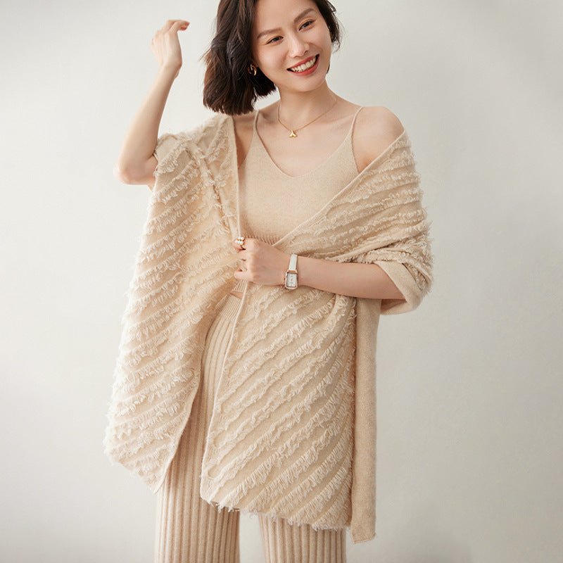 Womens Cashmere Shawl With Tassels Cashmere Scarf Cashmere Wrap Beige M