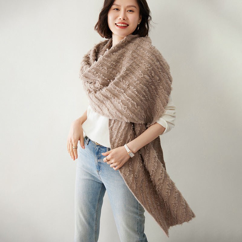 Womens Cashmere Shawl With Tassels Cashmere Scarf Cashmere Wrap Taupe M