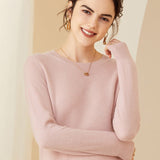 Womens Cashmere Crew Neck Sweater Long Sleeves Pullover Cashmere Tops Pink XS