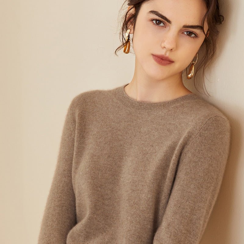 Womens Cashmere Crew Neck Sweater Long Sleeves Pullover Cashmere Tops Taupe XS