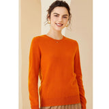 Womens Cashmere Crew Neck Sweater Long Sleeves Pullover Cashmere Tops Orange XS