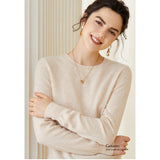 Womens Cashmere Crew Neck Sweater Long Sleeves Pullover Cashmere Tops Ivory XS