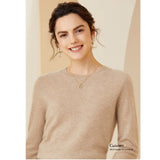 Womens Cashmere Crew Neck Sweater Long Sleeves Pullover Cashmere Tops Beige XS