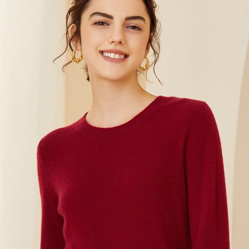 Womens Cashmere Crew Neck Sweater Long Sleeves Pullover Cashmere Tops Red XS