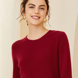 Womens Cashmere Crew Neck Sweater Long Sleeves Pullover Cashmere Tops Red XS