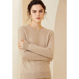 Womens Cashmere Crew Neck Sweater Long Sleeves Pullover Cashmere Tops Beige XS
