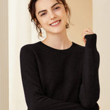 Womens Cashmere Crew Neck Sweater Long Sleeves Pullover Cashmere Tops Black XS