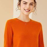 Womens Cashmere Crew Neck Sweater Long Sleeves Pullover Cashmere Tops Orange XS