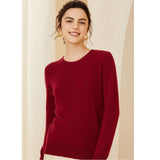 Womens Cashmere Crew Neck Sweater Long Sleeves Pullover Cashmere Tops Red XS