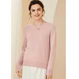 Womens Cashmere Crew Neck Sweater Long Sleeves Pullover Cashmere Tops Pink XS