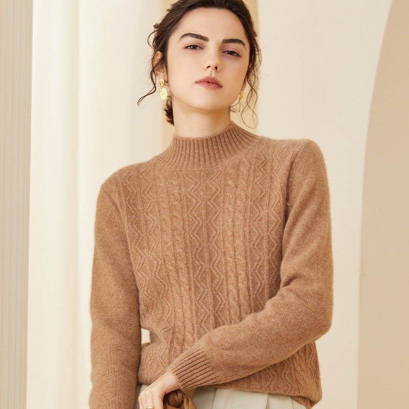 Women's Cashmere Sweater Warm Mock Neck Long Sleeve Cashmere Sweater Camel XS
