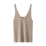 Womens Cashmere Tank Top V Necked Collar Casual Cashmere Tops Black XS