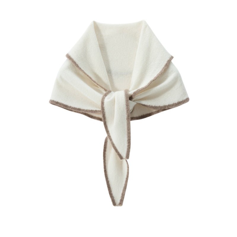 Cashmere Tie - front Scarf Contrast Trim Cashmere Triangle Scarf Cashmere Bandana Ivory M