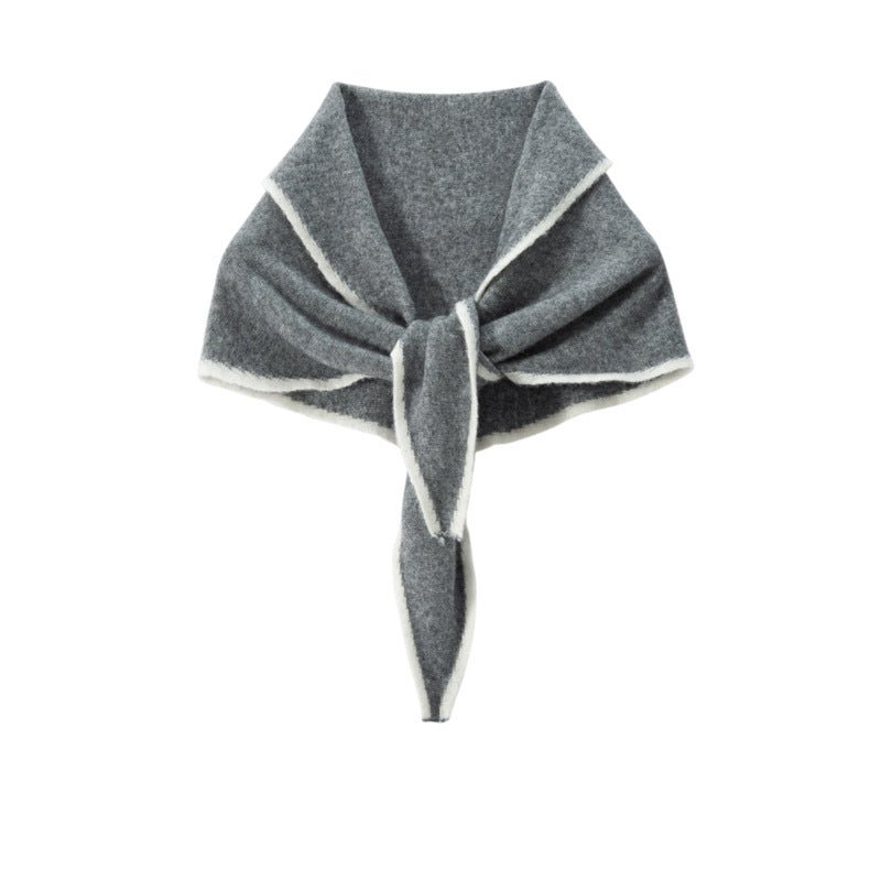 Cashmere Tie - front Scarf Contrast Trim Cashmere Triangle Scarf Cashmere Bandana Gray M
