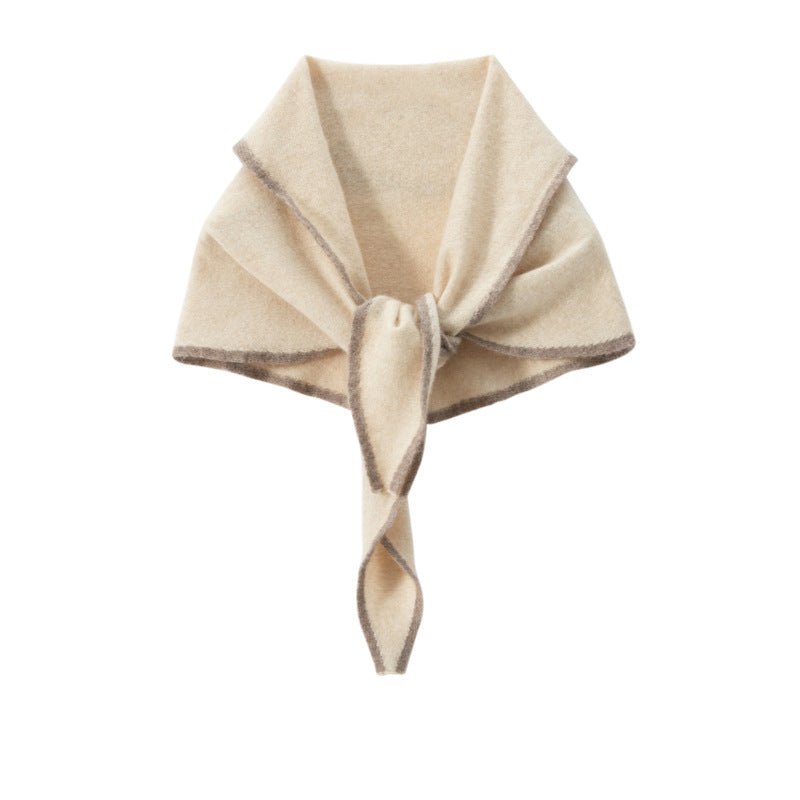 Cashmere Tie - front Scarf Contrast Trim Cashmere Triangle Scarf Cashmere Bandana Beige M