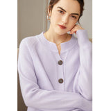 Womens Crew Neck Button Up Cashmere Cardigan With Ribbed Trim Lavender XS