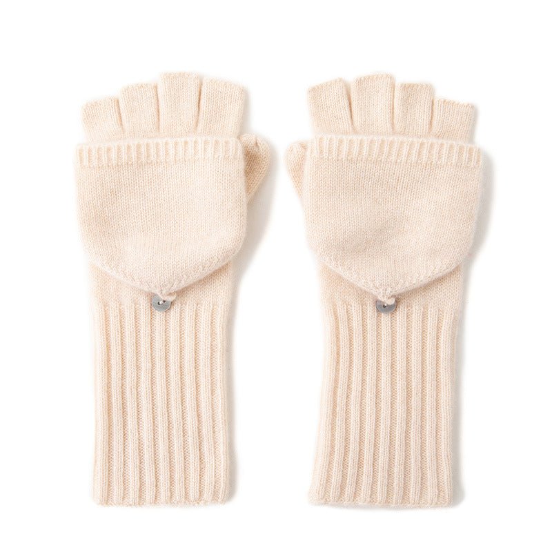 Womens Convertible Cashmere Knit Mittens Cashmere Flip Mittens Beige M