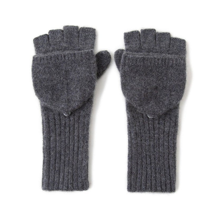 Womens Convertible Cashmere Knit Mittens Cashmere Flip Mittens Grey M