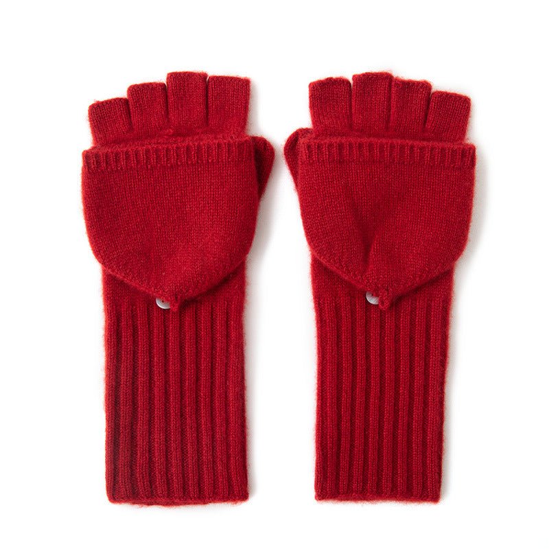 Womens Convertible Cashmere Knit Mittens Cashmere Flip Mittens Red M