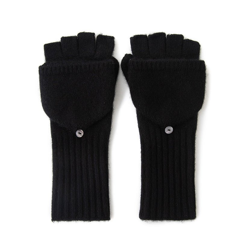 Womens Convertible Cashmere Knit Mittens Cashmere Flip Mittens Black M