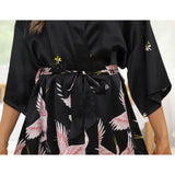 Womens Crane Print Silk Kimono Robe Bridesmaid Silk Robes Red One size fits most