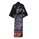 Women's Cranes Print Silk Kimono Robe Blossoms Silk Robe Black One size fits most