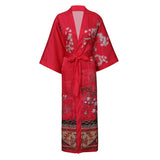 Women's Cranes Print Silk Kimono Robe Blossoms Silk Robe Red One size fits most