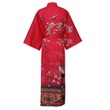 Women's Cranes Print Silk Kimono Robe Blossoms Silk Robe Red One size fits most