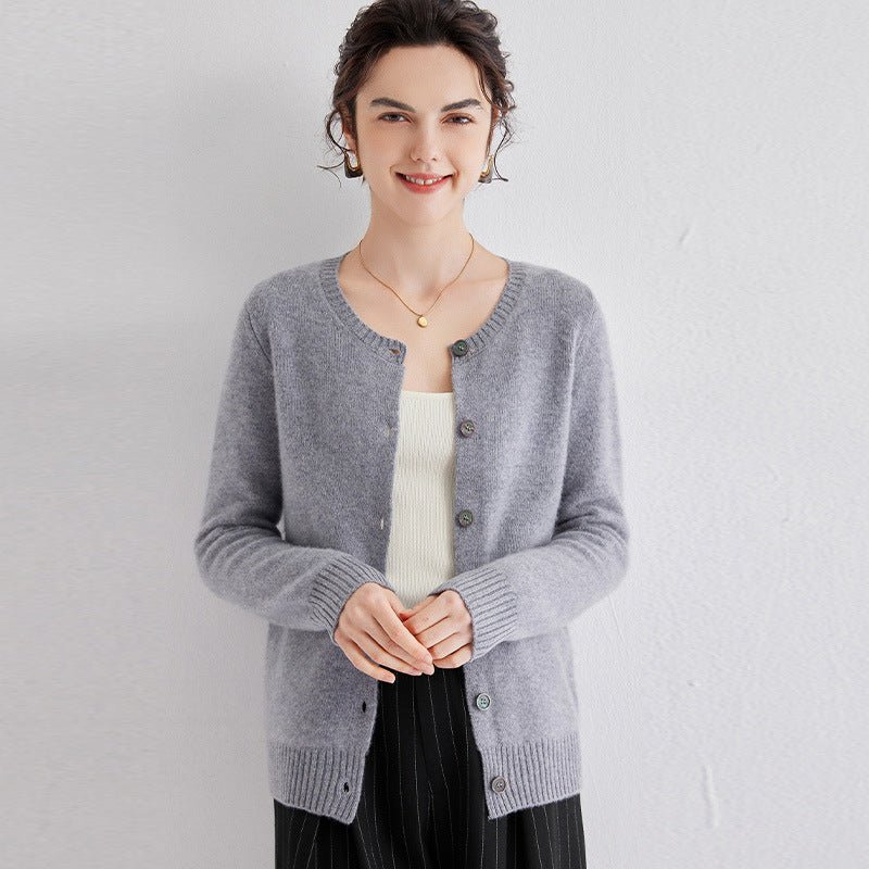 Womens Crew Neck Cashmere Cardigan Button Down Cashmere Sweater Coat Gray XS