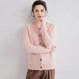 Womens Crew Neck Cashmere Cardigan Button Down Cashmere Sweater Coat Pink XS