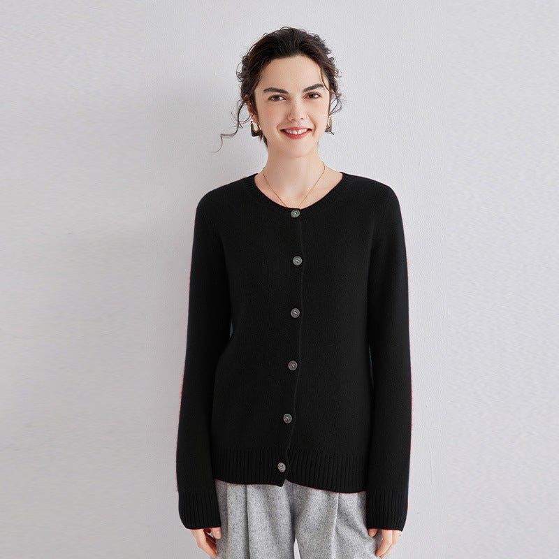 Womens Crew Neck Cashmere Cardigan Button Down Cashmere Sweater Coat Black XS