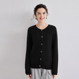 Womens Crew Neck Cashmere Cardigan Button Down Cashmere Sweater Coat Black XS