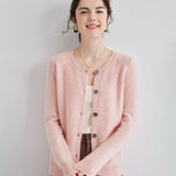 Womens Crew Neck Cashmere Cardigan Button Down Cashmere Sweater Coat Pink XS
