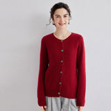 Womens Crew Neck Cashmere Cardigan Button Down Cashmere Sweater Coat Red XS