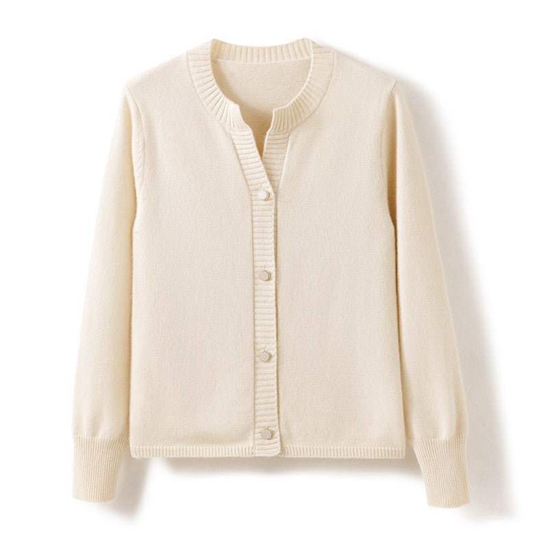Womens Crew Neck Cashmere Cardigan Button - up Cashmere Sweater Coat Beige XS