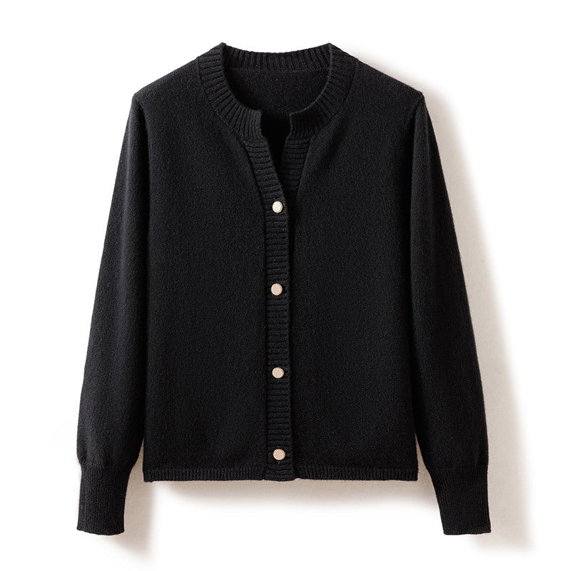Womens Crew Neck Cashmere Cardigan Button - up Cashmere Sweater Coat Black XS