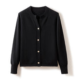 Womens Crew Neck Cashmere Cardigan Button - up Cashmere Sweater Coat Black XS