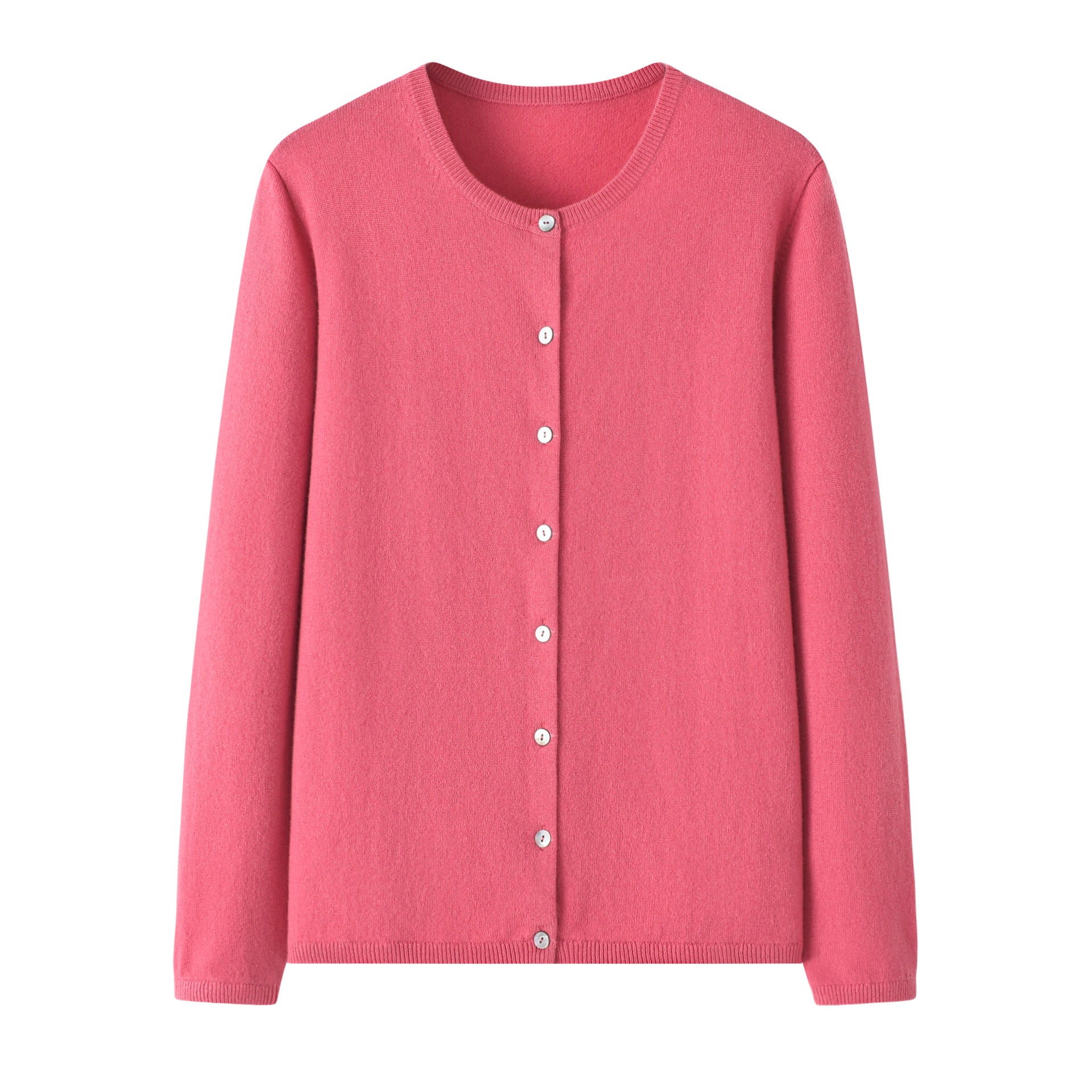Womens Classic Crew Neck Button - Up Cashmere Cardigan Cashmere Coat Pink S
