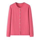 Womens Classic Crew Neck Button - Up Cashmere Cardigan Cashmere Coat Pink S