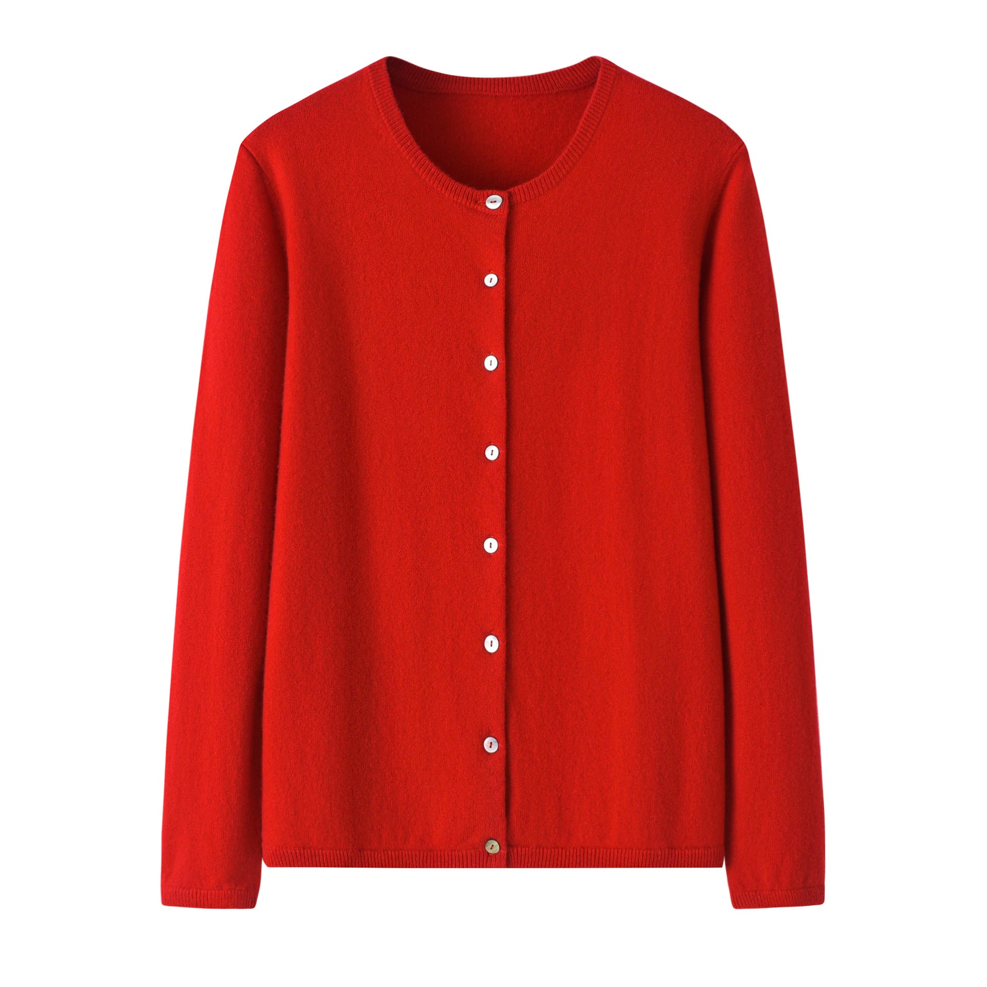 Womens Classic Crew Neck Button - Up Cashmere Cardigan Cashmere Coat Red S