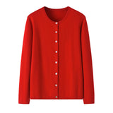 Womens Classic Crew Neck Button - Up Cashmere Cardigan Cashmere Coat Red S