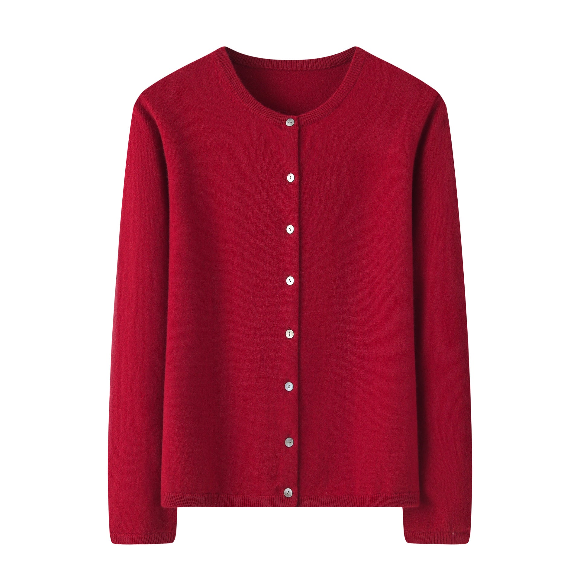 Womens Classic Crew Neck Button - Up Cashmere Cardigan Cashmere Coat Claret S