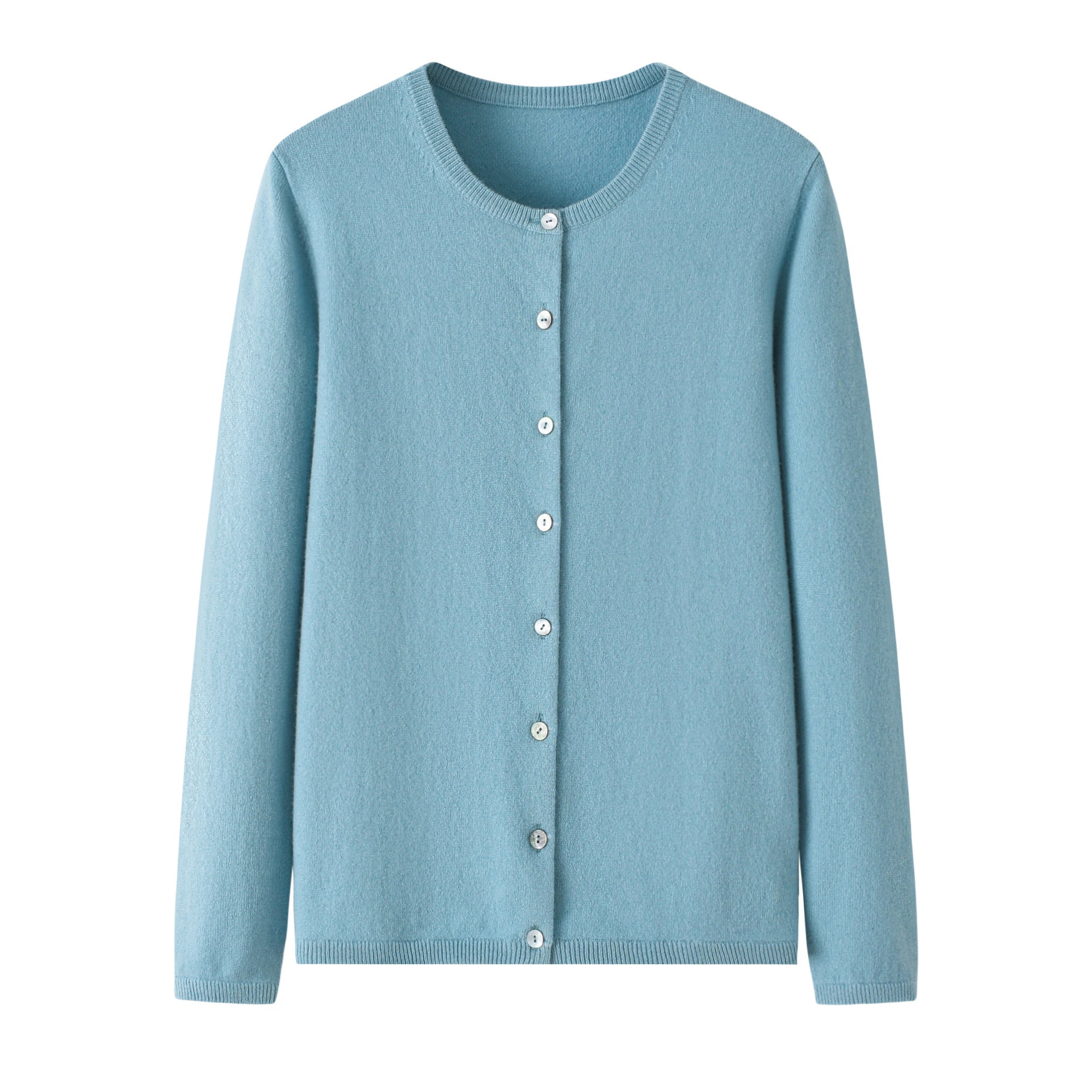 Womens Classic Crew Neck Button - Up Cashmere Cardigan Cashmere Coat Blue S