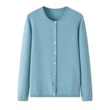 Womens Classic Crew Neck Button - Up Cashmere Cardigan Cashmere Coat Blue S