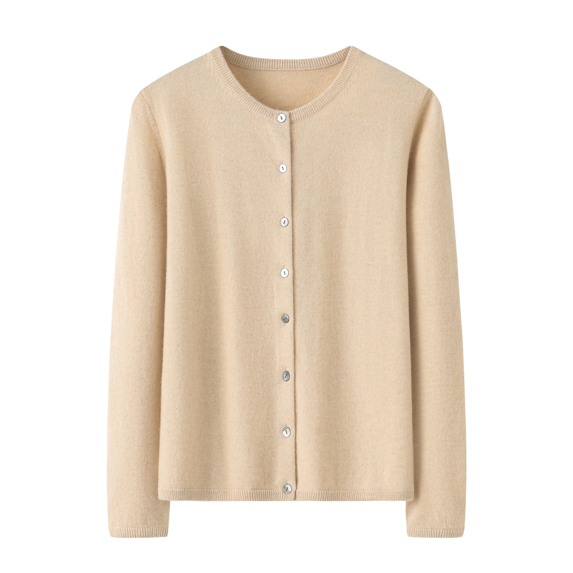 Womens Classic Crew Neck Button - Up Cashmere Cardigan Cashmere Coat Beige S