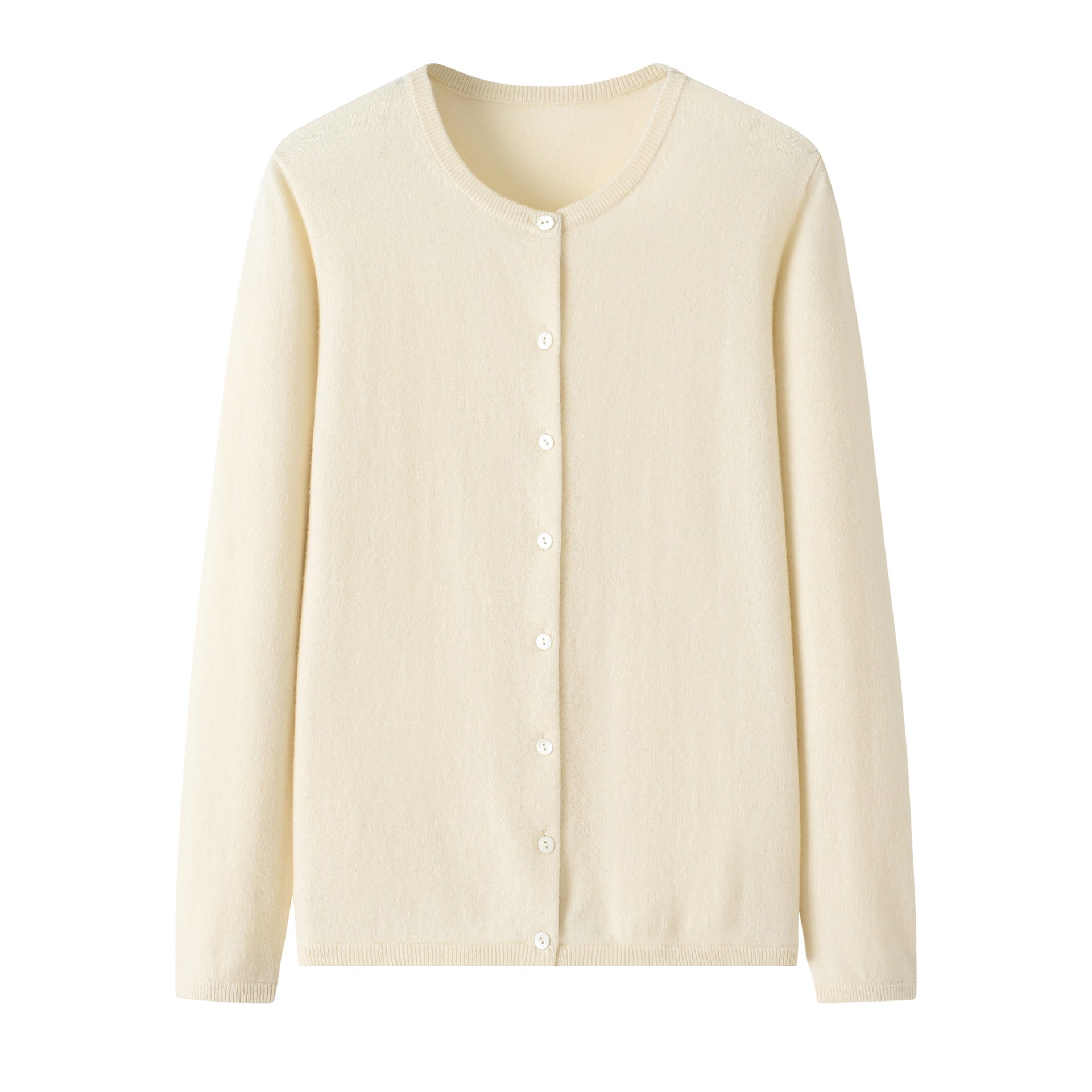 Womens Classic Crew Neck Button - Up Cashmere Cardigan Cashmere Coat Ivory S