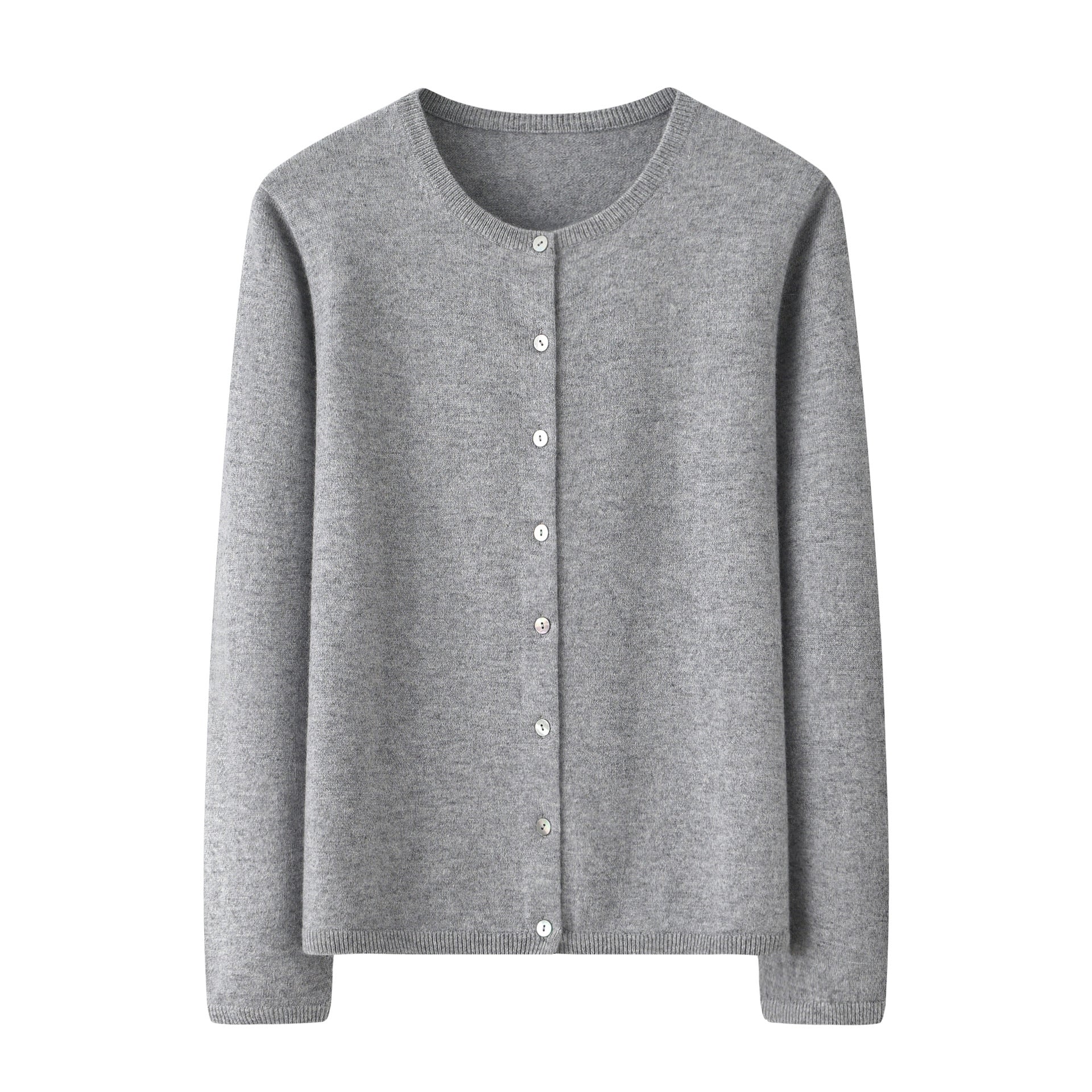 Womens Classic Crew Neck Button - Up Cashmere Cardigan Cashmere Coat Gray S